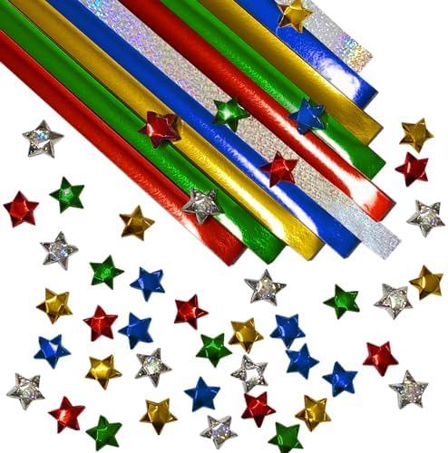 500-Strips Variety Mix of Foil Paper Strips for Making Origami Stars, Lucky Stars, Puff Stars. Reflective Mirror Shiny Paper Strips, 0.5 x 11 inch. (Variety Mix, 500)