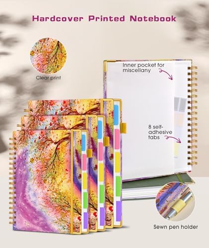 Hardcover Spiral Notebook journal with Removable Dividers Tabs, 300 Pages 5 Subject Notebook College Ruled, 100GMS Notebooks for Work School Note taking,Lined Journal for Women,A5 Autumn Tree