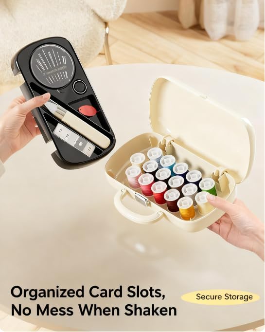 Reflygen Portable Sewing Tool Kit,Multi-Colored Thread Spools,DIY Sewing Accessories,Travel Repair Kit(Cream White)