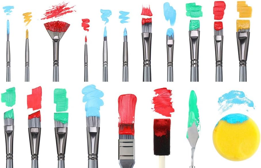 Transon 20Pcs Art Paint Brush Kit with Storage Case, 16 Brushes + Foam Brush Spatula Sponge for Acrylic Oil Watercolor Gouache, Adults Teens Beginners Art Supplies