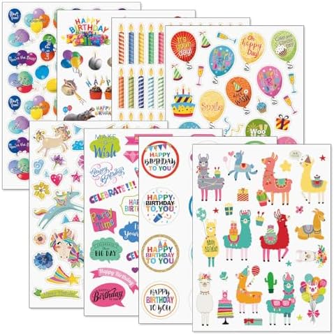 Current Birthday Sticker Variety Pack - 8 Sheets, 70 Assorted Stickers for Kids, Teachers, School, Scrapbooking, Journals, Monthly Planners, Calendars, Holiday Crafts & Greeting Cards