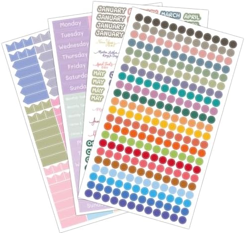 1917 Pcs Date Dot Stickers for Daily Planner Calendar Bullet Journal Notebook, Monthly Weekly Headings, Dates, Icons, 1/5 inch Dots, 10 Sheets