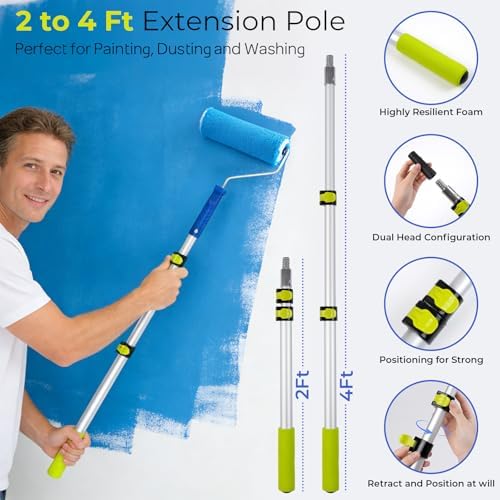 INCLY 34PCS Paint Roller Kit with Extension Pole, 2 to 4 Ft Pole