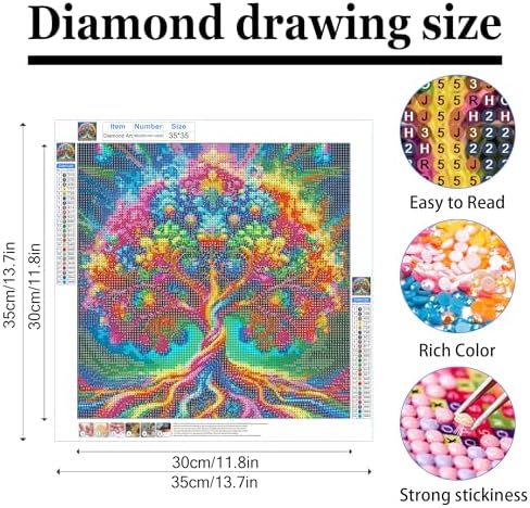 ckdiluy Tree of Life Diamond Art Kits for Adults Beginners, 5D DIY Colorful Diamond Painting Kits, Full Round Drill Diamonds Dots Gem Art Crystal, Home Wall Decor 13.8X13.8 Inch