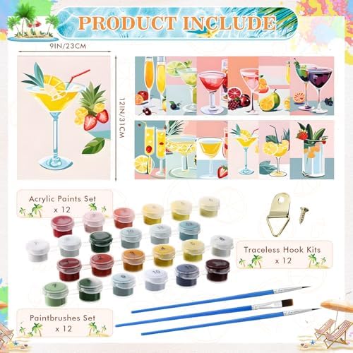 Humyoun 12 Pack 9 x 12 Inch Paint by Numbers Kit for Adults Beginners DIY Acrylic Oil Painting Paint by Number Kits Drawing Paintwork on Canvas Without Frame for Home Decor(Summer Fruit Style)