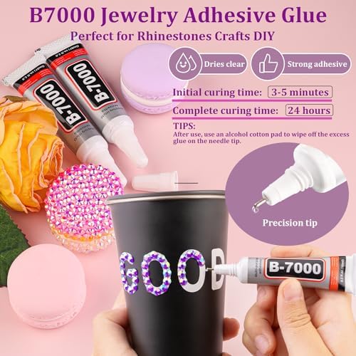 Resin Jelly Rhinestones for Crafting with B7000 Jewelry Glue, 2 Boxes Dark Purple AB Flatback Crystals with 2Pcs 10ml Glue, Bedazzling Non Hotfix Gems for DIY Tumblers Clothing Shoes Manicure
