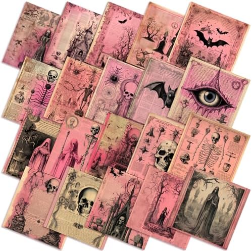 HunnmingRe 20 Pcs 10''x10'' Vintage Pink Halloween Quilting Fabric Squares