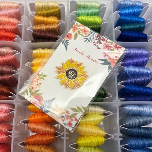 Needle Minder for Keeping Sewing & Embroidery Needles – Magnetic Needlepoint Holder, Cross Stitch Supplies – Secure & Decorative Needle Minders for Stitching & Crafting (Sunflower)