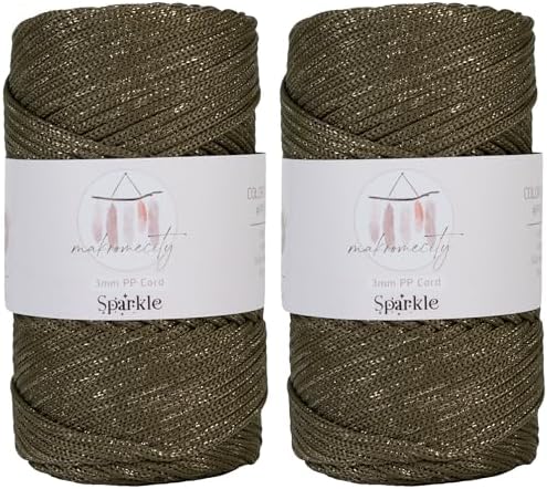 Makromecity Sparkle 2 Skeins of Polypropylene Macrame Cord 3mm x 131 Yards (394 feet) Premium Polyester Macrame Cord for Macrame Art & Crafts for Wall Hangings, Bags, Underplate, Rug