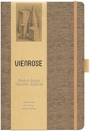 Vienrose 8.7"x5.7" Sketch Books, Linen Cover Sketching Book with Acid-Free Paper, 111lb/180gsm Drawing Pad for Kids, Beginners & Professionals, Art Supplies for Adults & Students(Brown, 60 Sheets)