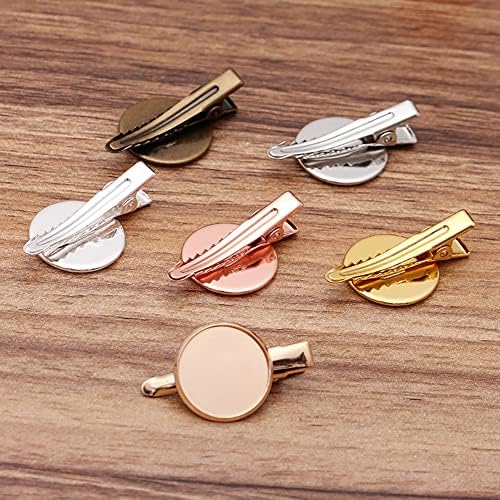 20 Pcs Metal Alligator Hair Clips Craft Blank Barrettes Round Base Hair Clamps DIY Hair Clips with Cabochon Setting Tray for Hair Accessories Making