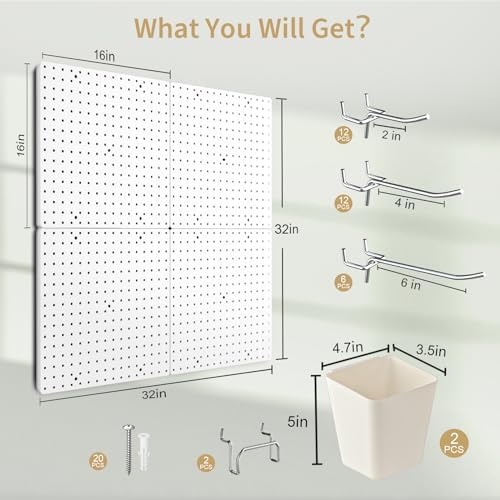 FZK Modular Plastic Peg Board Wall Organizer Kit, 16x16, White