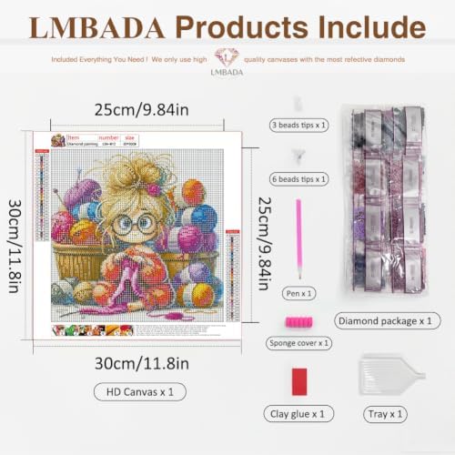 LMBADA Knitting Girl Diamond Painting Kit for Adults, Diamond Art 12x12inch