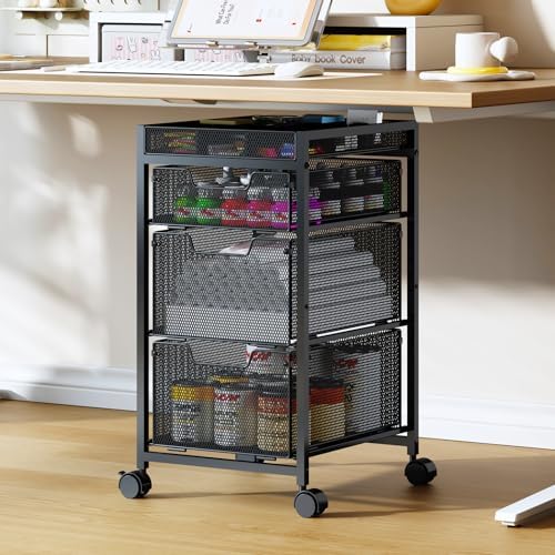 Rolling Utility Cart with 3 Drawers, Craft Organizer and Storage with DIY Divider, Lockable Wheels, Multi-Functional Storage for Art Supplies, Store for Brushes & Paints & Small Parts(Patent Pending)