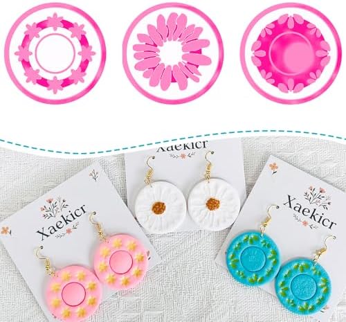 Xaekicr Round Floral Polymer Clay Cutters Set – Clay Earring Cutters for DIY Jewelry, Circle Flower Clay Tools for Earrings Making, Clay Molds for Polymer Clay Projects