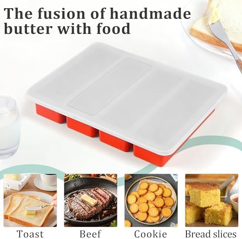 2Pcs Silicone Butter Tray with Lid, Non-Stick Silicone Butter Mold with Lid for Making Butter, Standard Butter Mold Size for Homemade Butter (Large with Scale Markings(Lid))