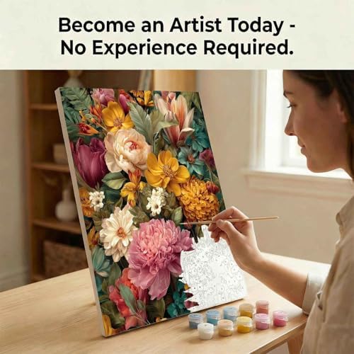 Amphol Paint by Numbers Kit for Adults - DIY Floral Symphony Paint by Numbers on Unframed 16”x20” Canvas, Oil Painting by Number Kit for Home Wall Decor, Stress Relief with Complete Acrylic Paint Set