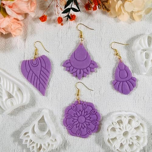 Xaekicr Polymer Clay Cutters Boho Earring Set – 4PCS Clay Cutters for Polymer Clay Jewelry, Mandala Flower and Tribal Shapes, Clay Earring Cutters and Polymer Clay Tools for DIY Craft Making