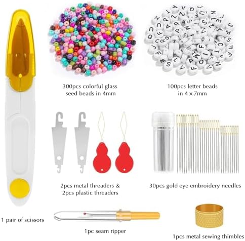 400+Pcs Friendship Bracelet String Kit String Bracelet Making Kit with 50 Skeins Embroidery Floss Cross Stitch Thread, 400Pcs Friendship Bracelet Beads, 37Pcs Embroidery Tools and Storage Box