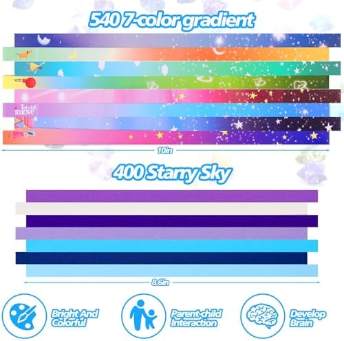 Vodolo Star Origami Paper, 940 Sheets Solid Color Gradient Color Paper Strips DIY Hand Art Crafts