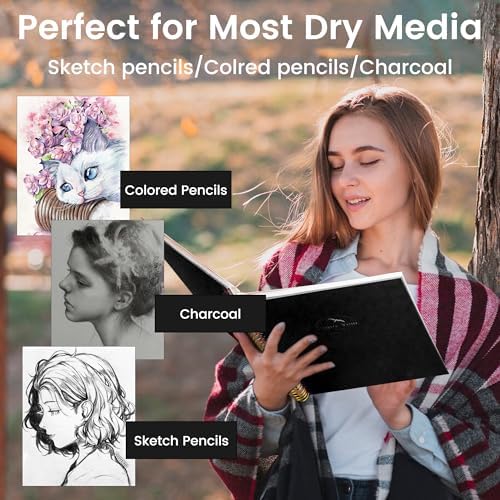 Hardcover Sketchbook for Drawing Spiral Sketch Book for Adult Kids 8.5 x 11 | 100gsm 68lb 120 Sheets Sketch Pad Premium Drawing Book Art Supplie,Black