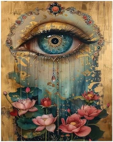 xcemhil Paint by Numbers Kit for Adults Eye, Paint by Number Eye and Lotus, Paint by Numbers Kits for Adults Beginner for Gift and Home Wall Decor 16x20 Inch