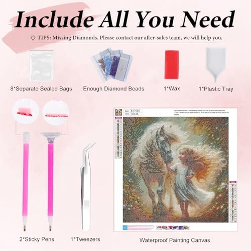 Yezavesu Diamond Art Kits for Adults, Horse Diamond Painting Kit for Beginners, 5D DIY Round Full Drill Painting with Gem Art Craft Kits for Home Wall Decor 14x14 Inch