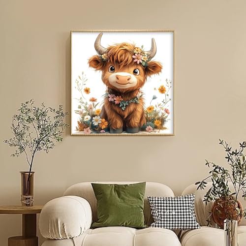 Framed Paint by Numbers Kit for Adults Beginner, Highland Cow Easy Paint by Numbers with Frame, Highland Cow Acrylic Adult Painting by Number Kits on Canvas Framed for Gift Home Decor 12x12 Inch
