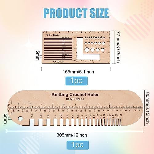 BENECREAT 2Pcs Wooden Sock Knitting Needle Gauge, Oval Rectangle Yarn Wrap Guide Board Wood Spinning Control Card Knitting Tool for Spinners Yarn Measuring Tools Crochet Accessories