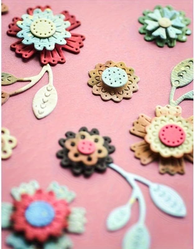 Lapoo Flowers Cutting Die for Scrapbooking - Durable Metal Cutting Die for DIY Scrapbook Photo Album Decorative Paper Card, Metal Card Making Supplies (Colorful Small Flowers 3.7 x 2.6 in)
