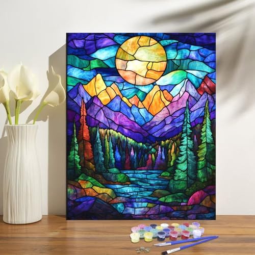 obterie Mountains Paint by Numbers Kit for Adults Beginner Sun Oil Painting Kit Adult Paint by Number Kits on Canvas DIY Painting for Beginners Art by Numbers for Gifts Home Wall Decor 16x20 Inch