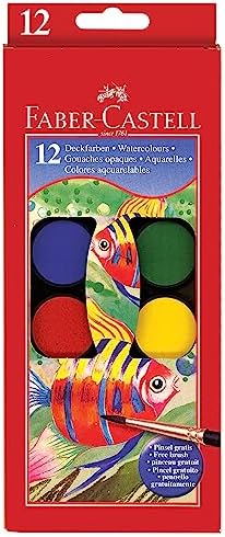Faber-Castell Watercolor Paint Set | 12 Washable Watercolor Paints & Paintbrush | Kids Art Supplies for Painting, Mixing Colors, School Projects & Creative Expression (Ages 3+)