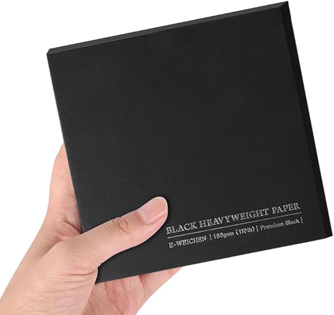 1Pc 4.9x4.9 Tearable Square 180gsm Portable Sketch Paper Pad Journal (30 Sheets) Travel Size for Calligrapher Watercolour Sketch Book Notebook Black Paper