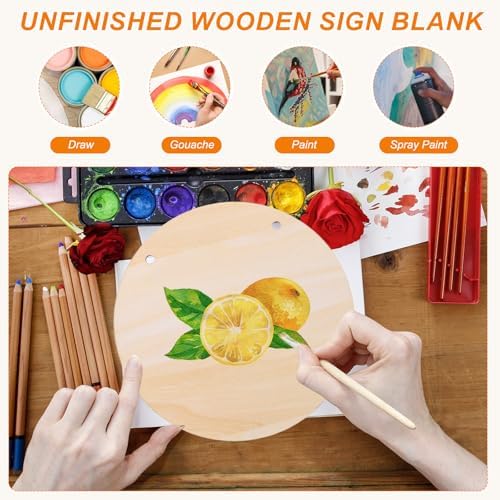 MECCANIXITY Unfinished Hanging Wood Sign Blank with Ropes 9"x9" Unfinished Wood Crafts Boards Wooden Plaques for Crafts DIY Painting Burning Carving Door Wall Decoration, Style 10, Pack of 12
