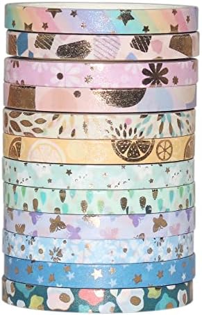 YUBBAEX 24 Rolls Skinny Washi Tape Set Gold Foil Print Decorative Tapes for Arts, DIY Crafts, Bullet Journals, Planners, Scrapbooking, Wrapping (Basic 5mm)