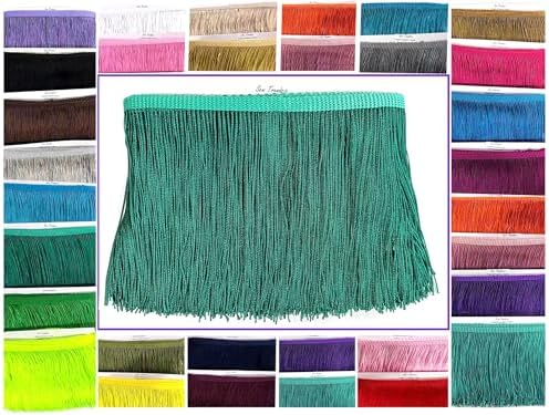 10 Yards of 4" Long Chainette Fringe Thread Yarn Tassel Trim Braid Fringe for Crafts Sewing and Decor-Emerald Hunter Green Color