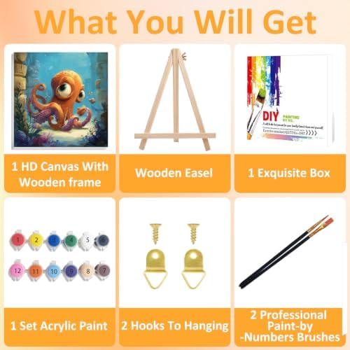 Mandun Octopus Paint by Numbers Kit for Kids, 8x8 inch