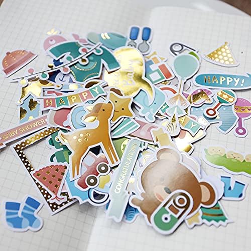 Doraking 73PCS Baby Loves Foil Gold Decorative Stickers for Scrapbook Journals Birthday Party Invitation Cards Kids Gift Wrap Stickers, Doraking No-Repeat Cute Cartoon Stickers (Baby)