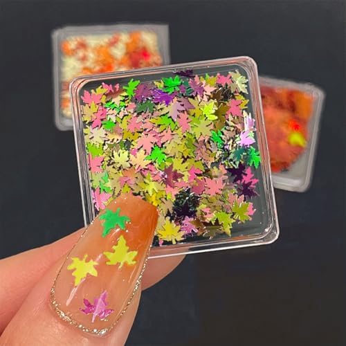 Multicolor Glitter Maple Leaves Sequins Accessories for DIY Journal, Shiny PVC Maple Leaves Confetti for Party Decorations, Mini Leaf Sequins Accessories for Drawing Notebooks.Pink Green Yellow