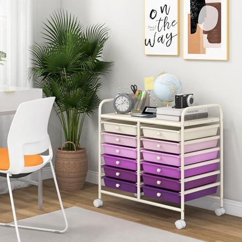 COSTWAY 12-Drawer Rolling Storage Cart, Utility Storage Organizer Cart