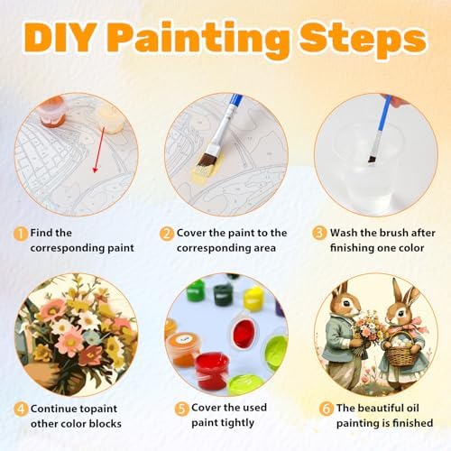 CRZMODE Easter Paint by Numbers Kit for Adults, Easter Rabbit Paint by Numbers for Adults, Acrylic Painting Crafts for Home Decor Gift (16x20inch)