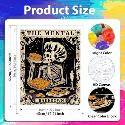 xcemhil Halloween Skeleton Paint by Numbers Kit for Adults Beginner, Paint by Numbers for Adult, Acrylic Paint by Number Kits Suitable for Home Wall Art Decor Gifts 16x20 Inch