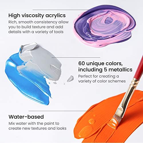ARTEZA Acrylic Paint Set, 60 Colors, 22 ml Tubes, High-Viscosity