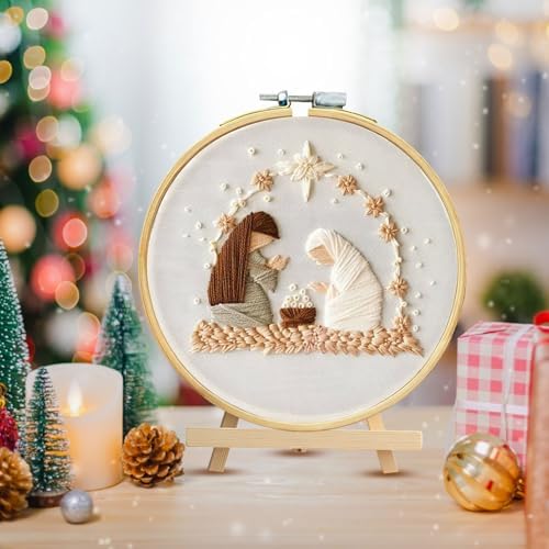 Nativity Scene Embroidery Kit, Christmas Cross Stitch Kits for Beginners