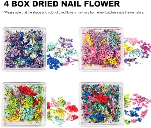 4 Boxes 3D Dried Flowers for Nails, Mini Dried Flowers Nail Stickers Decals