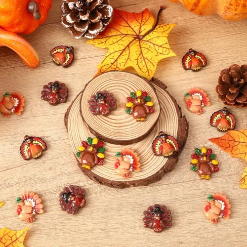 JUNEBRUSHS 50 Pcs Thanksgiving Turkey Charms, Mini Resin Turkey Flatback Turkey Embellishment for Fall Thanksgiving DIY Crafts Home Table Decorations