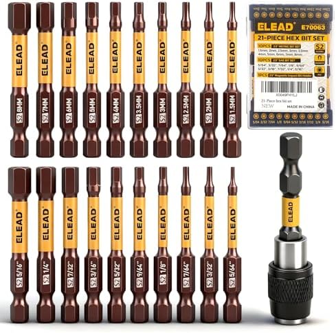 21-Piece 2.5" Allen-Wrench Hex Drill Bit Set, Durable Impact Allen Key Set, Long-Lasting Strong Magnetic Hex Screwdriver Bit Set, SAE & Metric Size, Mechanic Automotive Furniture DIY Home Repairs