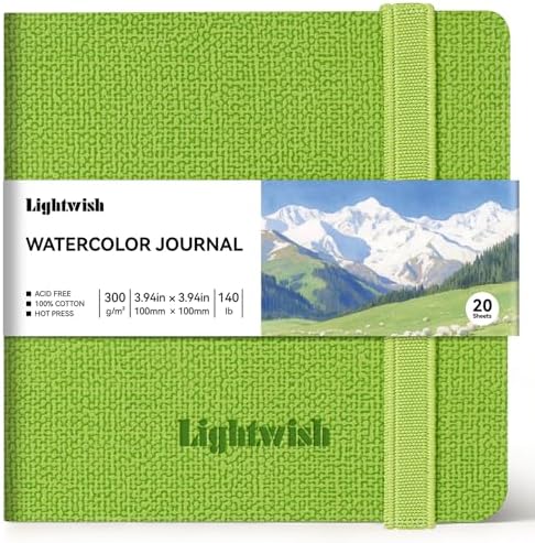 Watercolor Journal - 100% Cotton Hot Press Paper | 20 Sheets 40 Pages | 300GSM (140lb) | PU Leather Cover Watercolor Sketch Books for Artists Painting,Mixed Media 3.9 in x 3.9 in