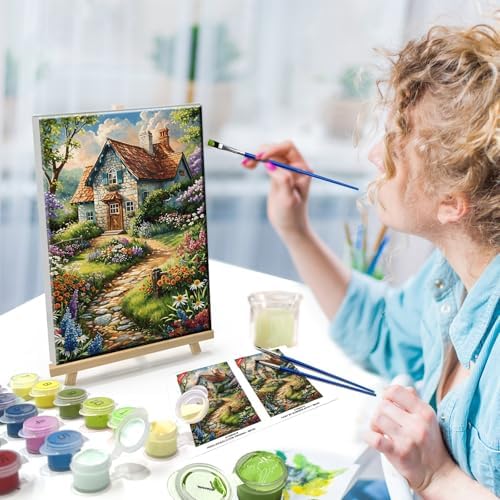 ATDMS House Flowers Paint by Numbers Kits for Adult with Frame, 8x12 Inch