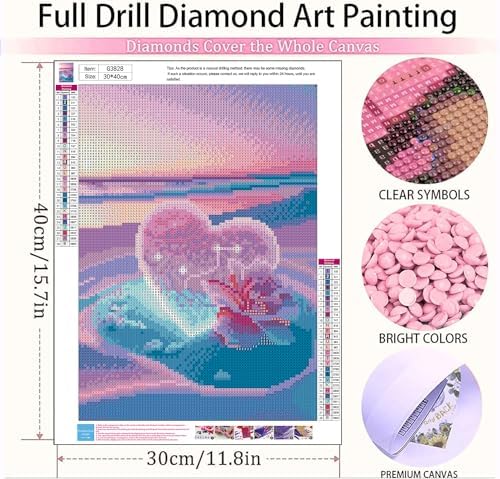 ajepon Beach Diamond Painting Kits for Adults-Diamond Art Kits for Love Heart,Gem Art Kits Beaches for Adults for Gift Home Wall Decor(16x12inch), G3828-US